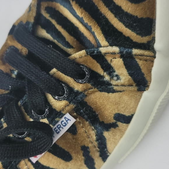 Superga 2750 Fanvelw Velvet Cognac Zebra Animal Print Sneakers Lace Up Size 8 - Picture 9 of 13